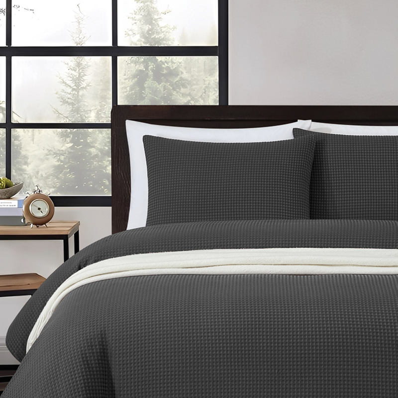 Waffle Duvet Cover 3pc Set Grey -200x200cm