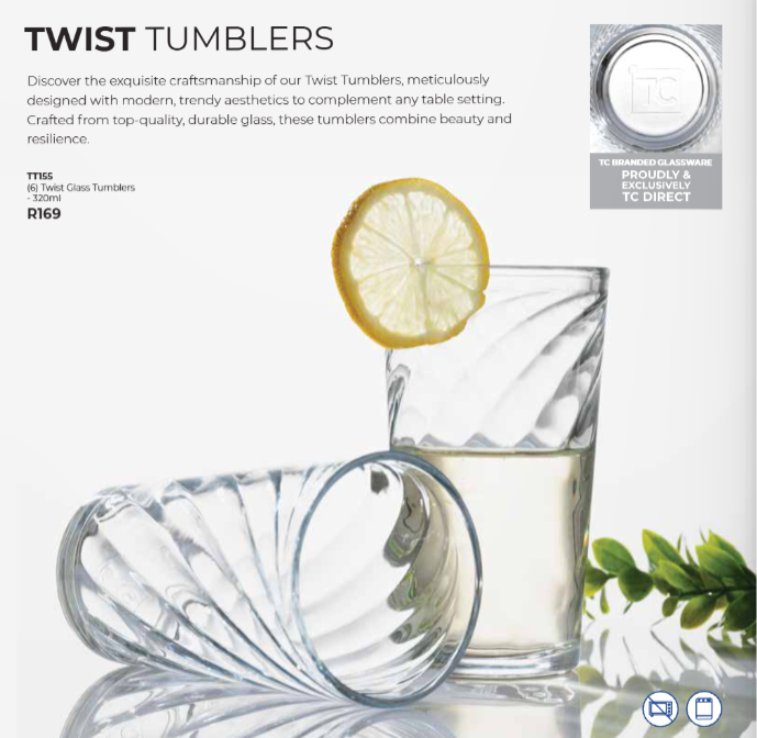 (6) Twist Glass Tumblers - 320ml