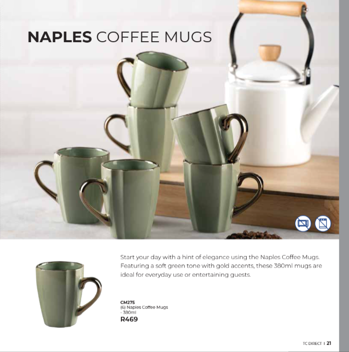 (6) Naples Coffee Mugs - 380ml