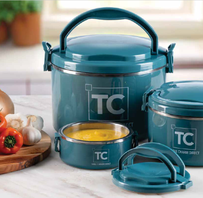 3-PIECE TEAL FOOD WARMER SET- 0.6Lt, 2.2Lt, 5.5Lt