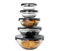 5pc Glass Bowl Set with Plastic Lids 9-17cm