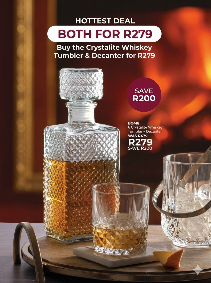 BG418 6 Crystalite Whiskey Tumbler + Decanter