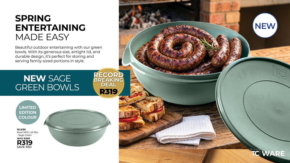 Bowl With Lid 10Lt - Sage Green