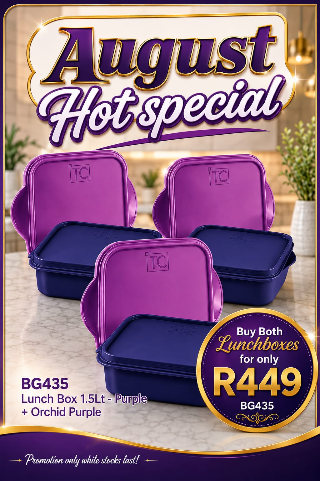 August Hot Special: Lunch Box 1.5Lt - Purple + Orchid Purple