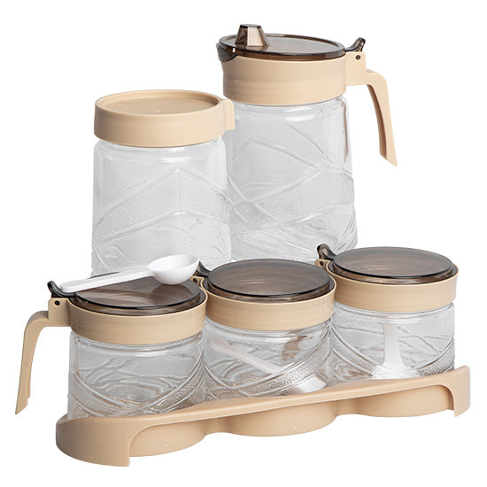 5pc Glass Condiment Combination Set - 610ml x 2, 320ml x 3
