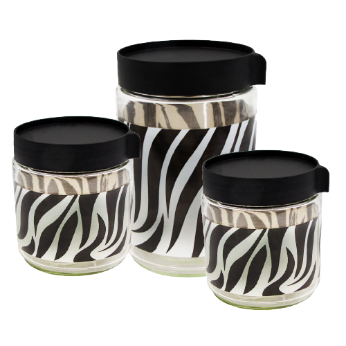 3pc Zebra Glass Storage Jar - 350ml X2, 560ml