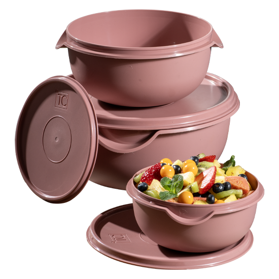 3pc Bowl Set and Lids - Coral (1.25lt, 2.5lt, 5lt)