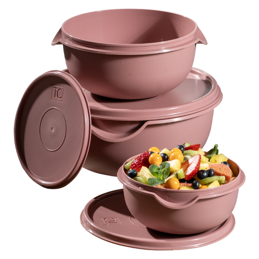 3pc Bowl Set and Lids - Coral (1.25lt, 2.5lt, 5lt)