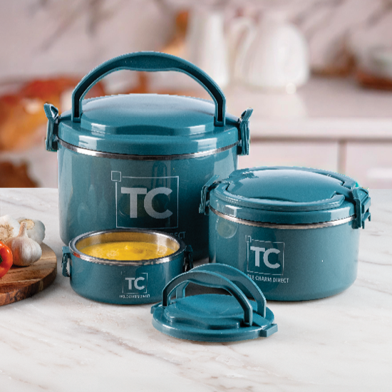3pc Food Warmer Set - Teal - 0.6Lt, 2.2Lt, 5.5Lt