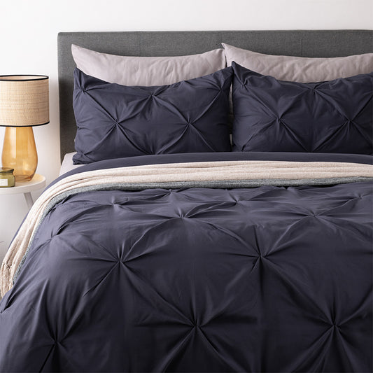 Pintuck Duvet Cover Set 3pc - Grey - Double