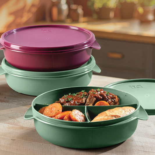 3 Div Bowls W/Lid 1Lt -Cherry + Sage