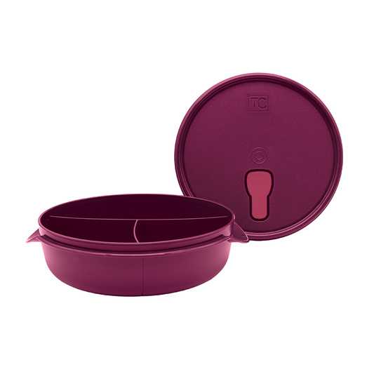 Microwavable Round Divided Luncher 1Lt - Cherry