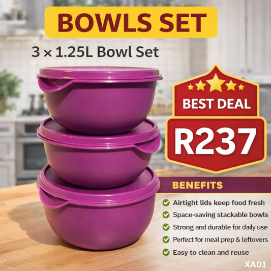 3x 1.25L Bowl Set