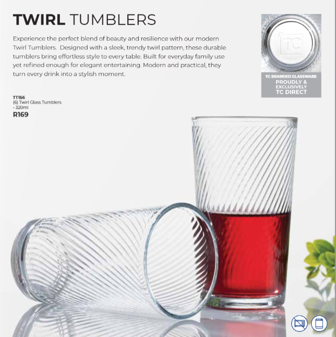 (6) Twirl Glass Tumblers - 320ml