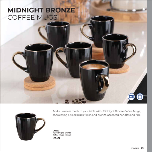 (6) Midnight Bronze Coffee Mugs - 355ml