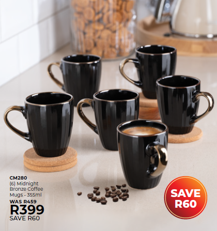 (6) Midnight Bronze Coffee Mugs - 355ml