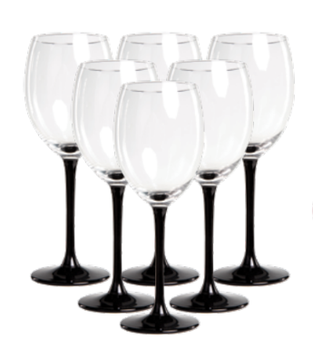 (6) Black Onyx Wine Glasses - 330ml