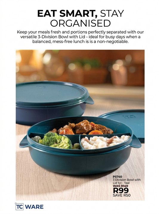 PS740 3 Division Bowl with Lid 1Lt - Teal