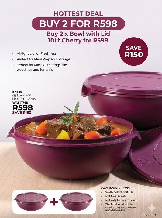 BG350 (2) Bowls With Lids 10Lt - Cherry